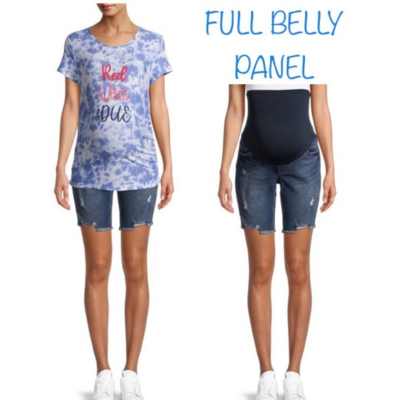 Maternity Time and Tru Distressed Bermuda Shorts with Full Panel - Picture 1 of 10